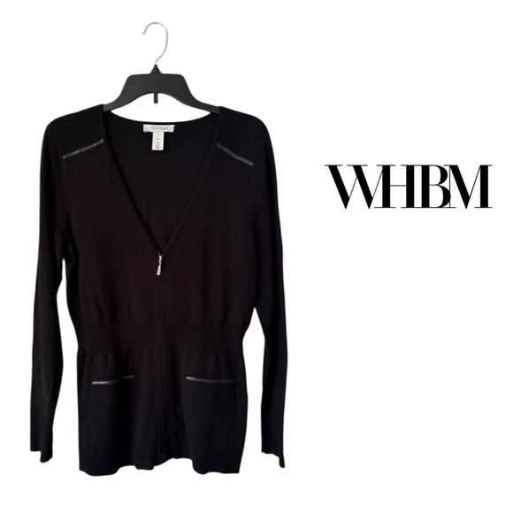 White House Black Market Black Women's Zip Cardigan Sweater V-Neck Cotton Blend - Picture 1 of 14